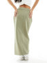 River Island Petite front split pencil skirt in light khaki