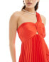 Mango one shoulder pleated maxi dress in red