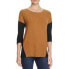 Sanctuary Women's Brown Ribbed Knit Top Color Block Long Sleeve Scoop Neck XS
