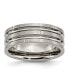 Titanium Polished and Satin Grooved and Notched Band Ring