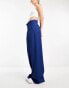 Bershka high waisted wide leg tailored trousers in blue