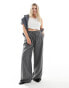 Фото #1 товара In The Style Plus x Perrie Sian exclusive wide leg drawstring trouser in grey pinstripe