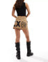 COLLUSION ripstop mini skirt with branding print in camel