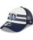 ფოტო #2 პროდუქტის Men's White, Navy Sporting Kansas City Team Stripes 9FORTY Trucker Snapback Hat