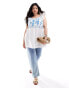 Yours embroidery peplum top in blue and white