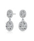 Фото #1 товара Sterling Silver with Rhodium Plated Two Clear Oval with Round Cubic Zirconia Halo Drop Earrings
