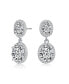 ფოტო #1 პროდუქტის Sterling Silver with Rhodium Plated Two Clear Oval with Round Cubic Zirconia Halo Drop Earrings