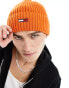 Tommy Jeans ribbed flag logo beanie in orange