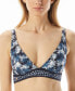 Michael Michael Kors Women's Printed V-Neck Bikini Top Swimwear Navy Size L