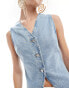 ASOS DESIGN waistcoat with cinch waist in lightwash blue