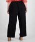 ფოტო #2 პროდუქტის Plus Size Flat Front Elastic Waist Wide-Leg Pants