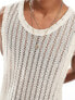 ASOS DESIGN relaxed scoop neck vest in open texture in beige