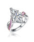 ფოტო #1 პროდუქტის Stunning Sterling Silver Two Tone Plated with Clear and Pink Cubic Zirconia Ring