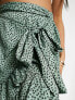 Фото #3 товара Only ruffle wrap mini skirt in green spot