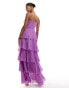 Vila cami tiered maxi dress in purple dobby