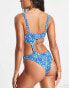 Candypants cut out shirred swimsuit in blue ditsy floral