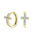 ფოტო #1 პროდუქტის Spiritual Small Religious Kpop CZ Cross Huggie Small Hoop Earrings For Women For Men Pave Cubic Zirconia .925 Sterling Silver
