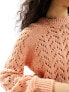 ASOS DESIGN crew neck jumper in loose pointelle stitch in apricot