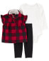 Baby 3-Piece Buffalo Check Fleece Little Vest Set 12M