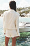 Linen blend short blazer with padded shoulders