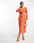 Фото #2 товара Pretty Lavish long sleeve tie midaxi dress in orange zebra