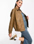 Фото #2 товара Stradivarius STR faux leather vintage oversized biker jacket in washed tan