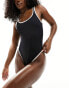 Фото #2 товара ASOS DESIGN contrast binding scoop neck swimsuit in black