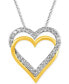 Фото #1 товара Macy's diamond Double Heart Pendant Necklace (1 ct. t.w.) in Sterling Silver & 14k Gold-Plate, 16" + 2" extender