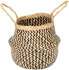 Simple Life Seagrass Belly Basket With Handles Foldable Woven Black Natural