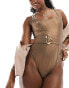 South Beach snake embossed buckle front swimsuit in brown metallic Коричневый, 38 - фото #1