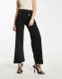 River Island wide leg tailored trouser with button detail in black Черный, 40 - фото #1