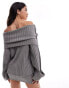 Фото #3 товара SNDYS ribbed knit foldover wide sleeve bardot jumper co-ord in grey