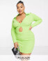 Simmi Plus strappy collar detail with keyhole detail mini dress in lime Зеленый, 46 - фото #1