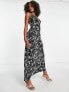 ASOS DESIGN Tall high apex satin maxi slip dress in black based white floral