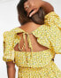 In The Style Plus x Jac Jossa volume sleeve mini tea dress in yellow floral print