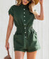 Фото #3 товара Women's Army Green Collared Smocked Waist Romper