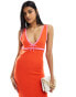 Фото #3 товара ASOS DESIGN knitted moss stitch maxi dress with contrast trims in orange and baby pink