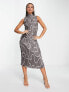 Фото #1 товара ASOS DESIGN satin plisse midi dress with high neck in abstract print
