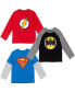 ფოტო #1 პროდუქტის Justice League Batman Superman The Flash 3 Pack Hang down Long Sleeve T-Shirts Toddler |Child Boys