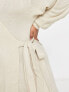 Pretty Lavish Curve Beau wrap knit dress with tie waist in beige