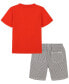 ფოტო #3 პროდუქტის Little Boys Monogram V-neck T-shirt and Plaid Shorts