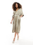 Фото #1 товара & Other Stories kaftan sleeve belted midi dress with front split in light golden brown