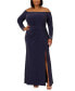 ფოტო #3 პროდუქტის Women's Metallic Off-The-Shoulder Gown