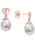 ფოტო #1 პროდუქტის Cultured South Sea Oval Pearl (8-9mm) & White Topaz Accent Heart Drop Earrings in Rose-Tone Sterling Silver