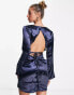 Фото #2 товара ASOS DESIGN cowl neck mini dress with drape skirt and waist tie detail in navy