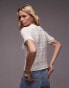 Topshop knitted cable check t-shirt in ivory Бежевый, S - EU 36-38 - фото #4