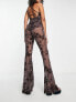Фото #2 товара ASOS DESIGN Tall mesh cowl neck cross back jumpsuit in flocked floral