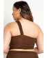 Фото #3 товара Plus Size One Shoulder Ruched Tankini Top - 30, Chocolate Fondant