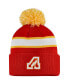 Men's Red Calgary Flames Team Classics Striped Cuffed Knit Hat with Pom