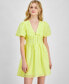 ფოტო #3 პროდუქტის Juniors' V-Neck Puff-Sleeve Windowpane Check Dress